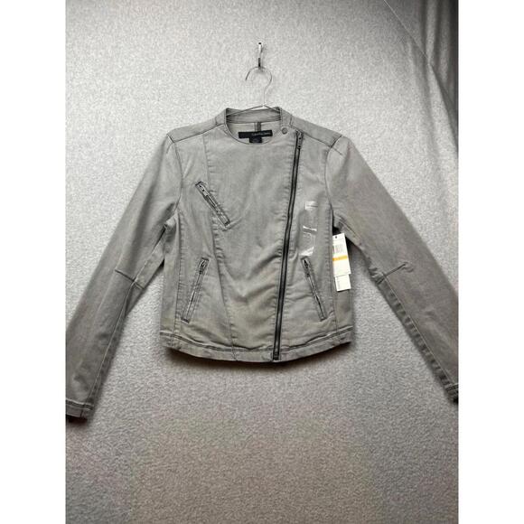 Calvin Klein Moto Denim Jean Jacket Asymmetrical Zip Up Womens S Casual